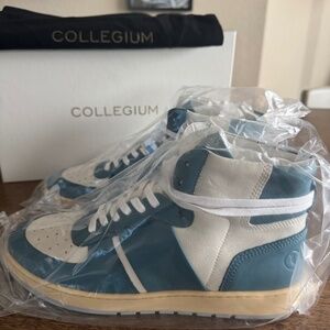 Collegium Men's Pillar Destroyer High Leather Sneakers Gel Ice Blue Size 42